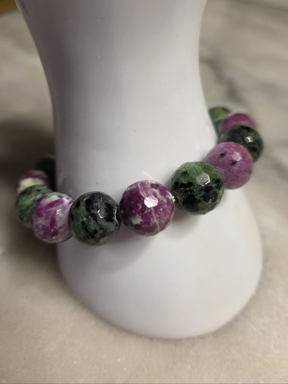 12mm Genuine Ruby Zoisite Checkerboard Round Bead Stretch Bracelet